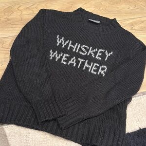 Black Sweater with 'Whiskey Weather' Text